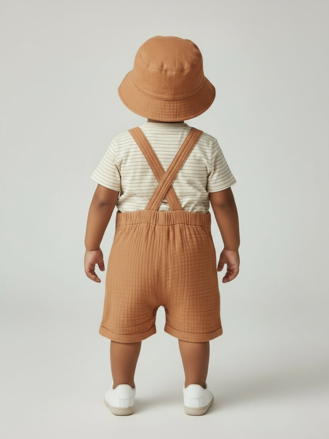 Biglilpeople Boys Solid Dungaree and T-Shirt Set with Hat