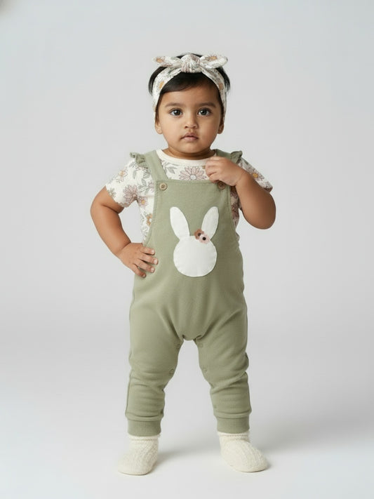 Biglilpeople Baby Girls Dungaree and T-Shirt Set with Headband