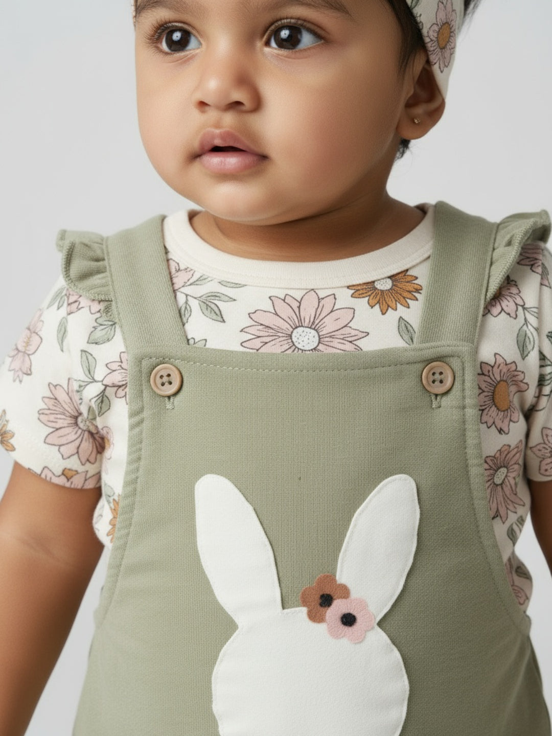 Biglilpeople Baby Girls Dungaree and T-Shirt Set with Headband