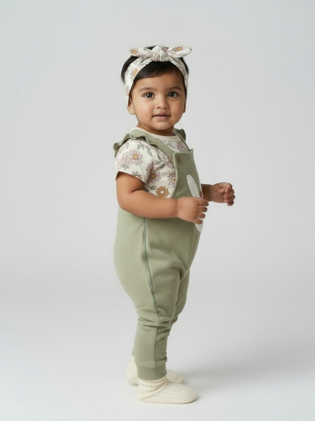 Biglilpeople Baby Girls Dungaree and T-Shirt Set with Headband