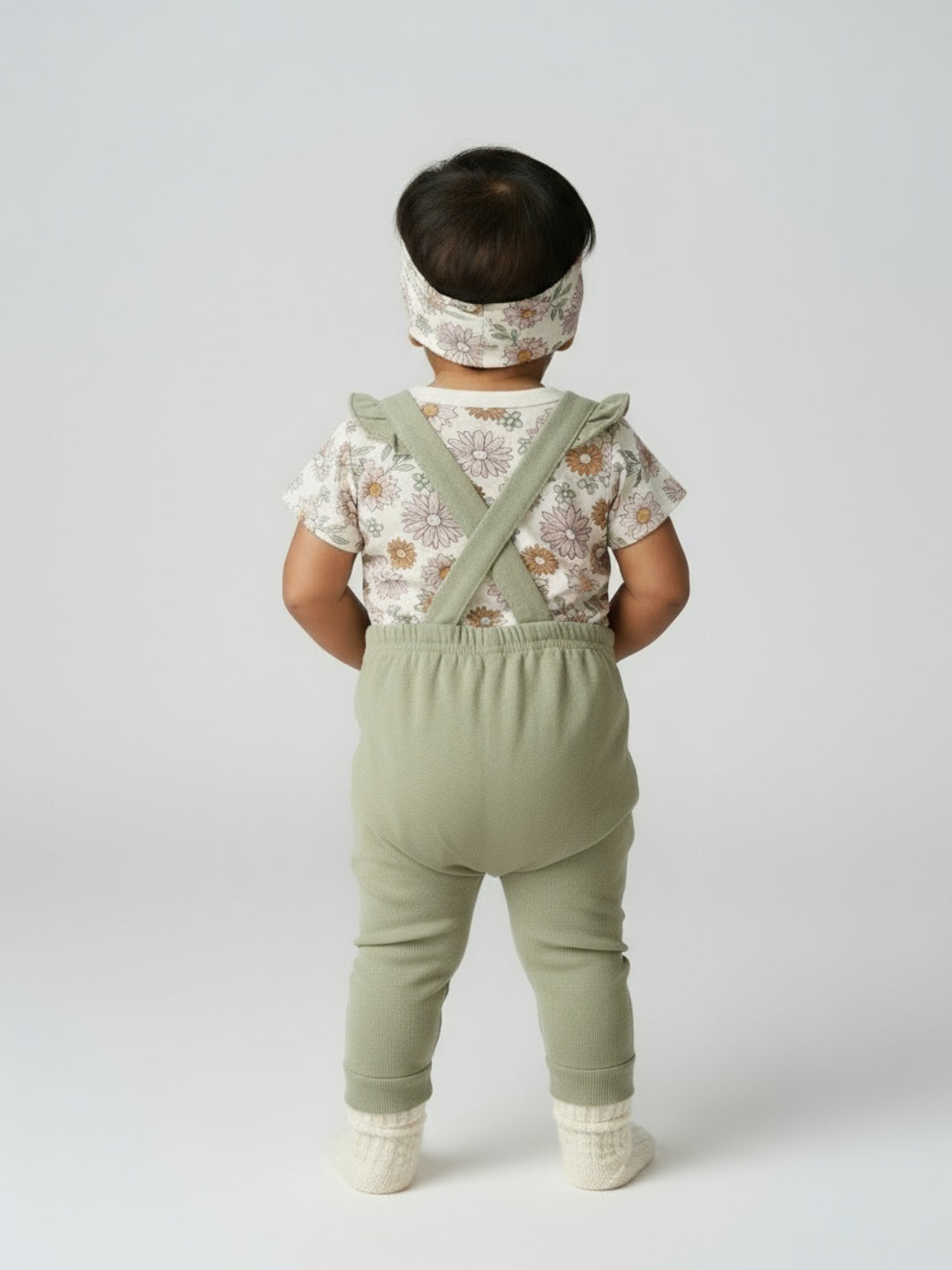 Biglilpeople Baby Girls Dungaree and T-Shirt Set with Headband