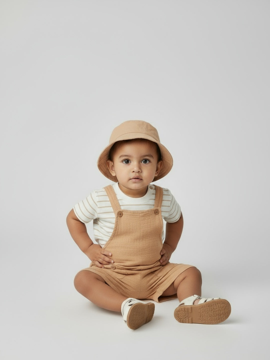 Biglilpeople Boys Solid Dungaree and T-Shirt Set with Hat