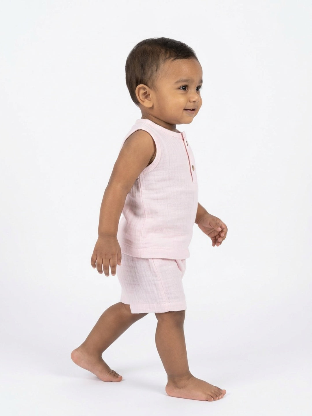 Biglilpeople Infant Organic Soft Crinkled Muslin Light Pink Color Top & Short