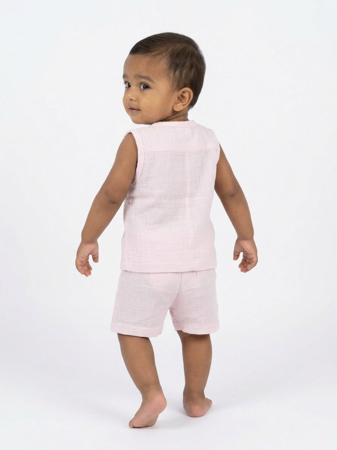 Biglilpeople Infant Organic Soft Crinkled Muslin Light Pink Color Top & Short