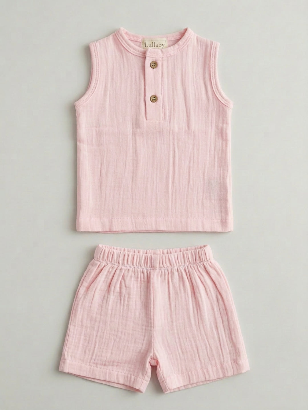Biglilpeople Infant Organic Soft Crinkled Muslin Light Pink Color Top & Short