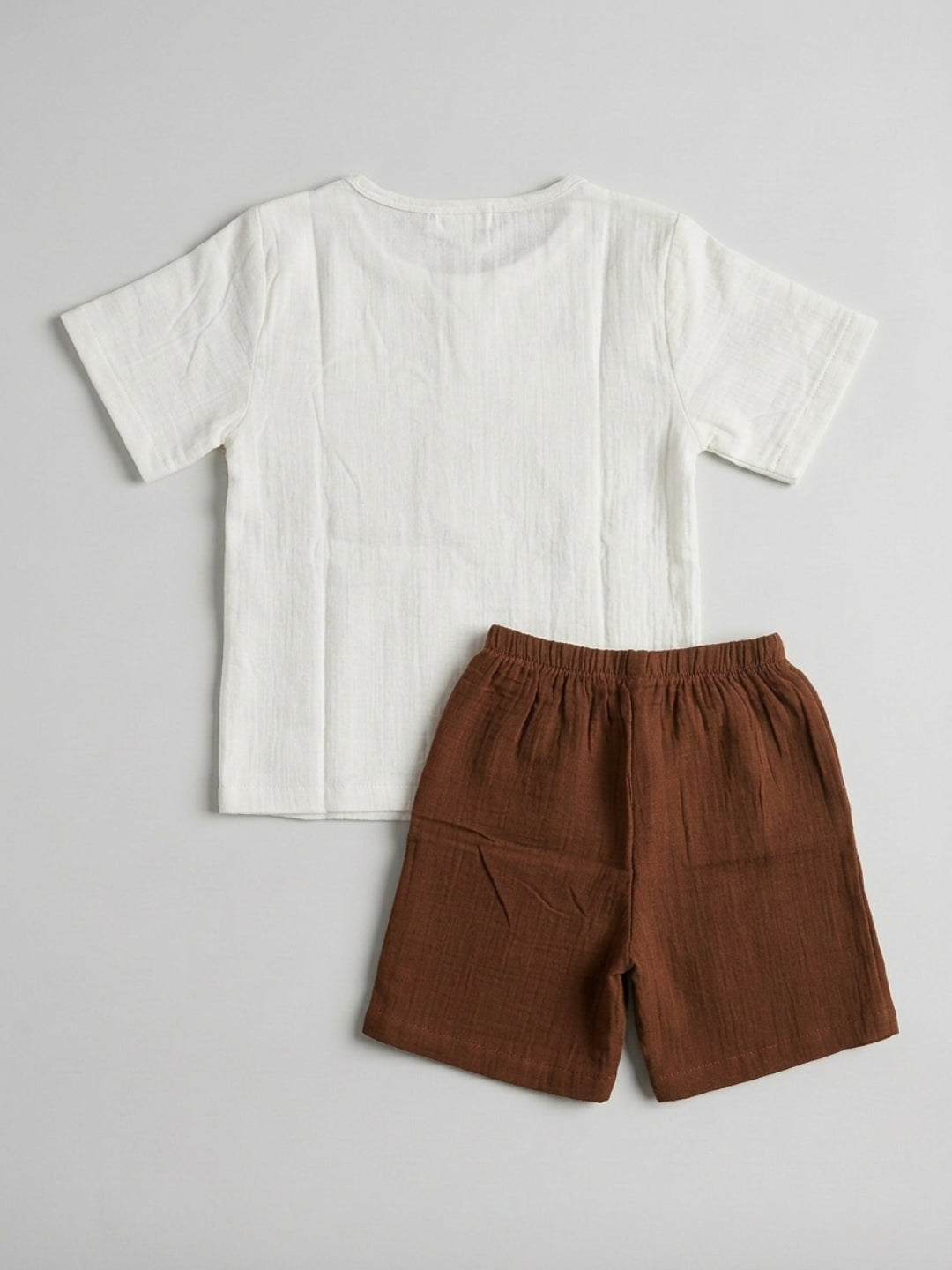 Biglilpeople Boys Organic Soft Crinkled Muslin Off White & Brown Shirt & Short