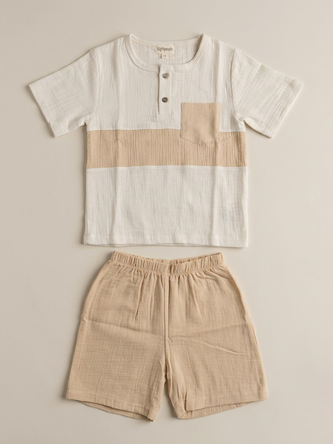 Biglilpeople Boys Organic Soft Crinkled Muslin Off White & Beige Shirt & Short