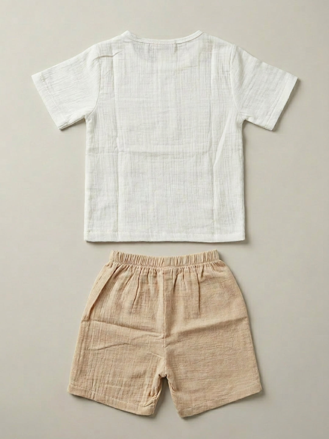 Biglilpeople Boys Organic Soft Crinkled Muslin Off White & Beige Shirt & Short
