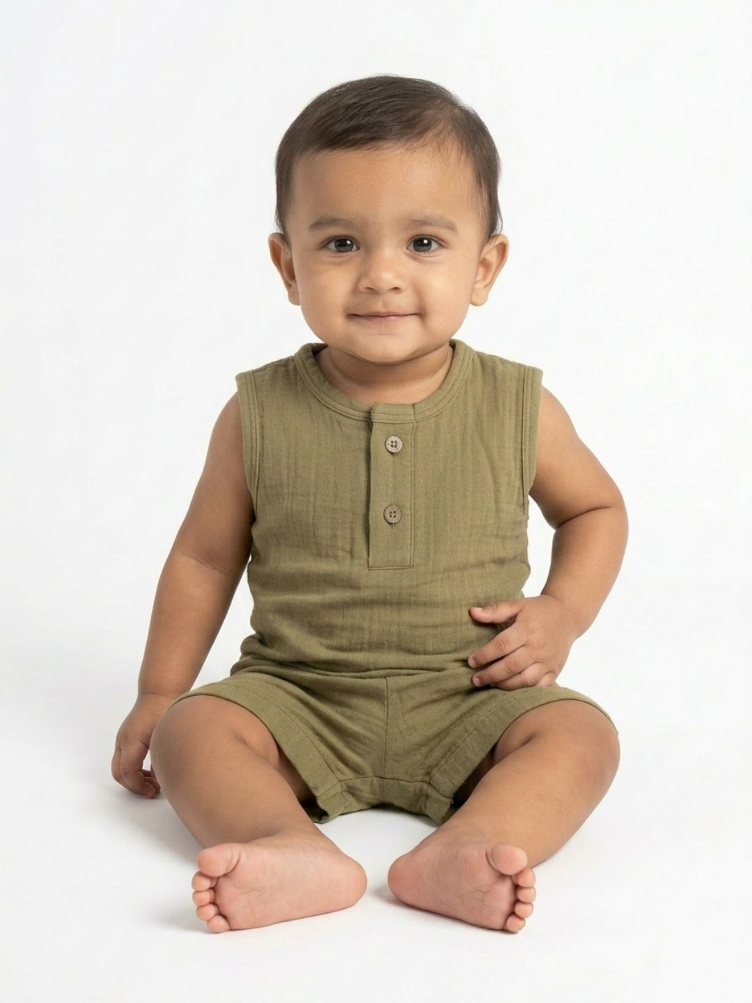 Biglilpeople Infant Organic Soft Crinkled Muslin Olive Color Top & Short