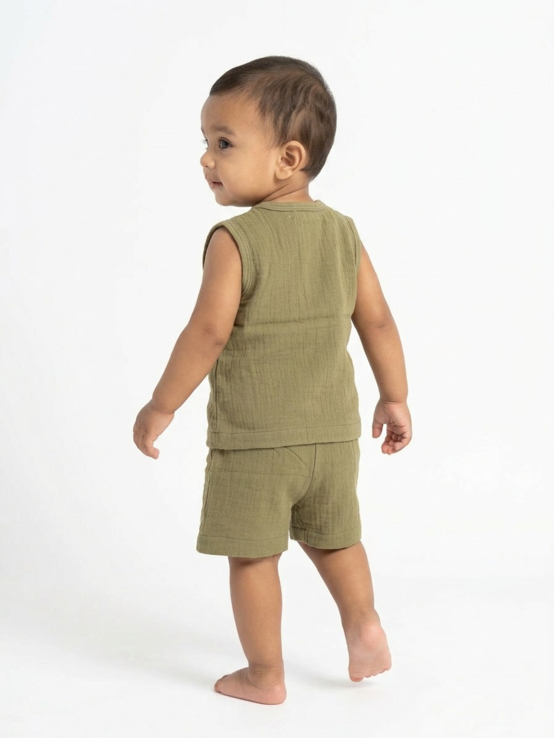 Biglilpeople Infant Organic Soft Crinkled Muslin Olive Color Top & Short