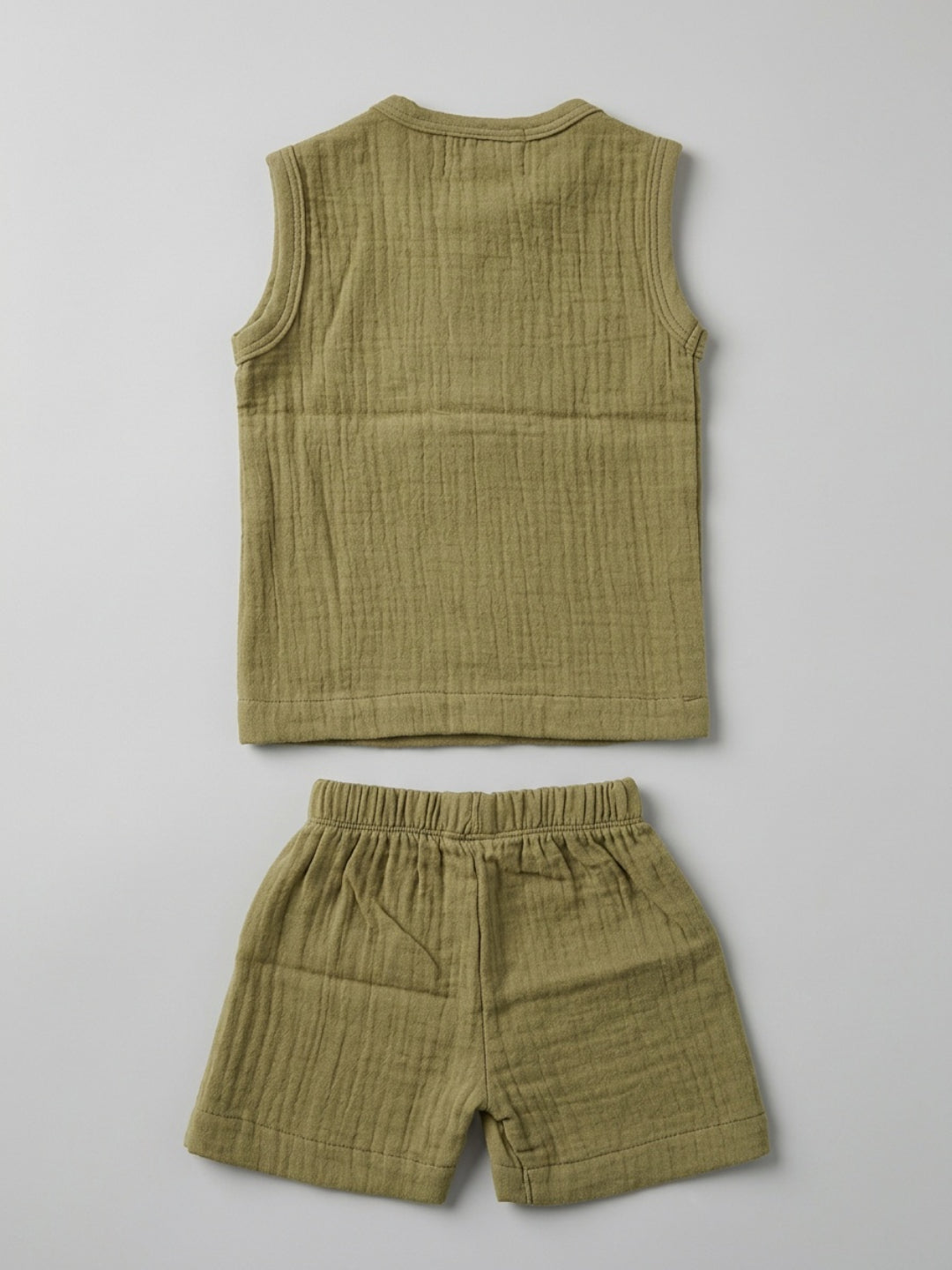 Biglilpeople Infant Organic Soft Crinkled Muslin Olive Color Top & Short