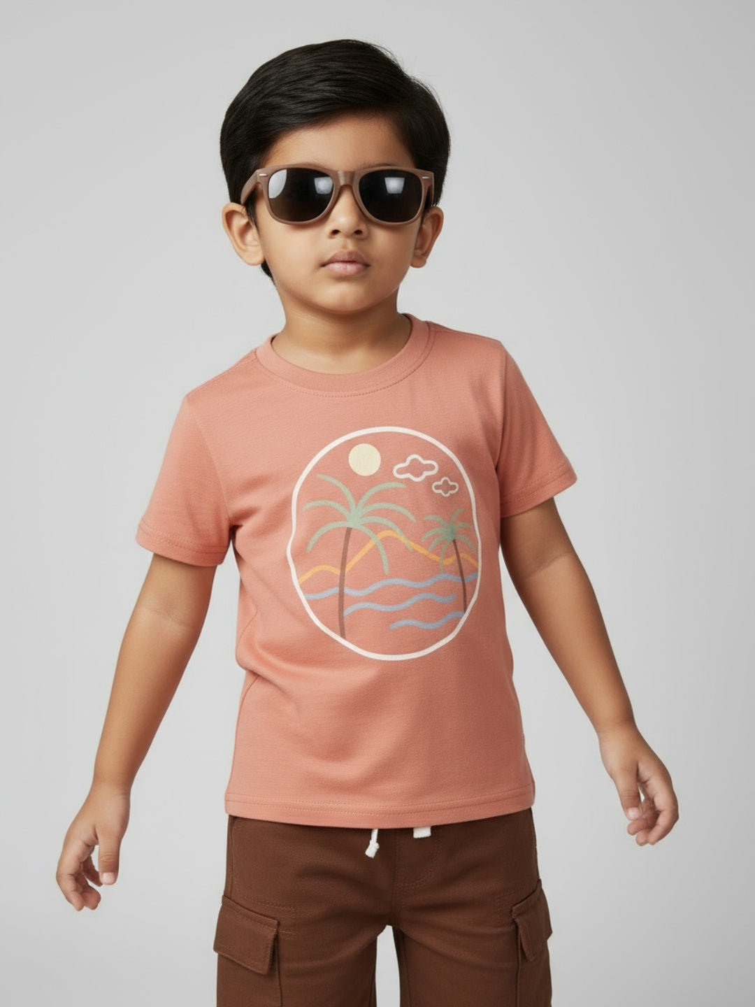 Biglilpeople Boys Graphic Print T-Shirt and Cargo Shorts Set with Sunglasses