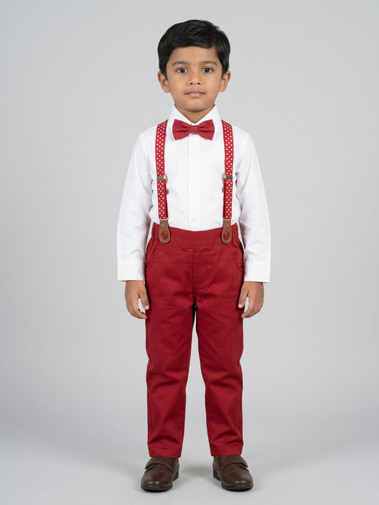 Biglilpeople Boys White Shirt with Classic Bow Tie & Red Pant with Suspenders