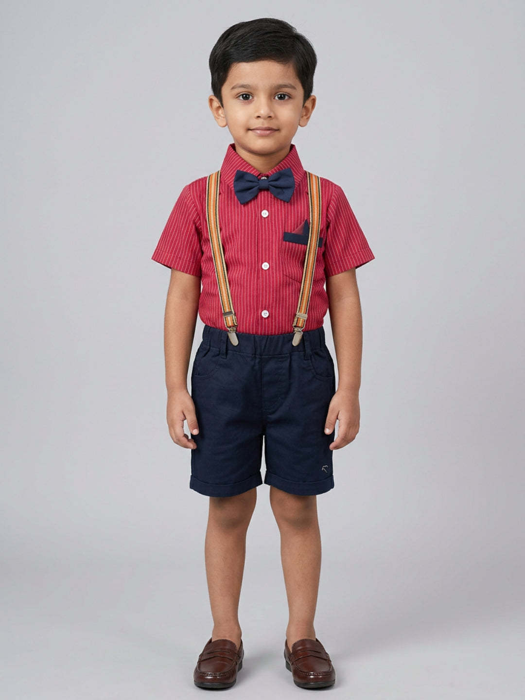 Biglilpeople Boys Red Shirt with Classic Bow Tie & Shorts with Suspenders