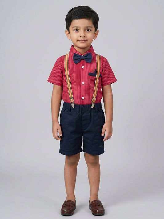 Biglilpeople Boys Red Shirt with Classic Bow Tie & Shorts with Suspenders