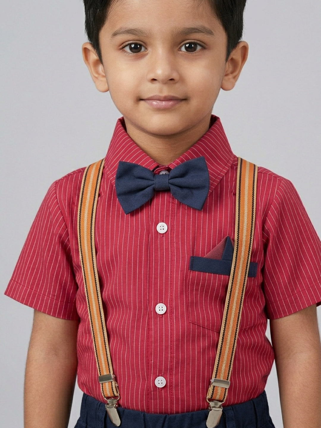 Biglilpeople Boys Red Shirt with Classic Bow Tie & Shorts with Suspenders