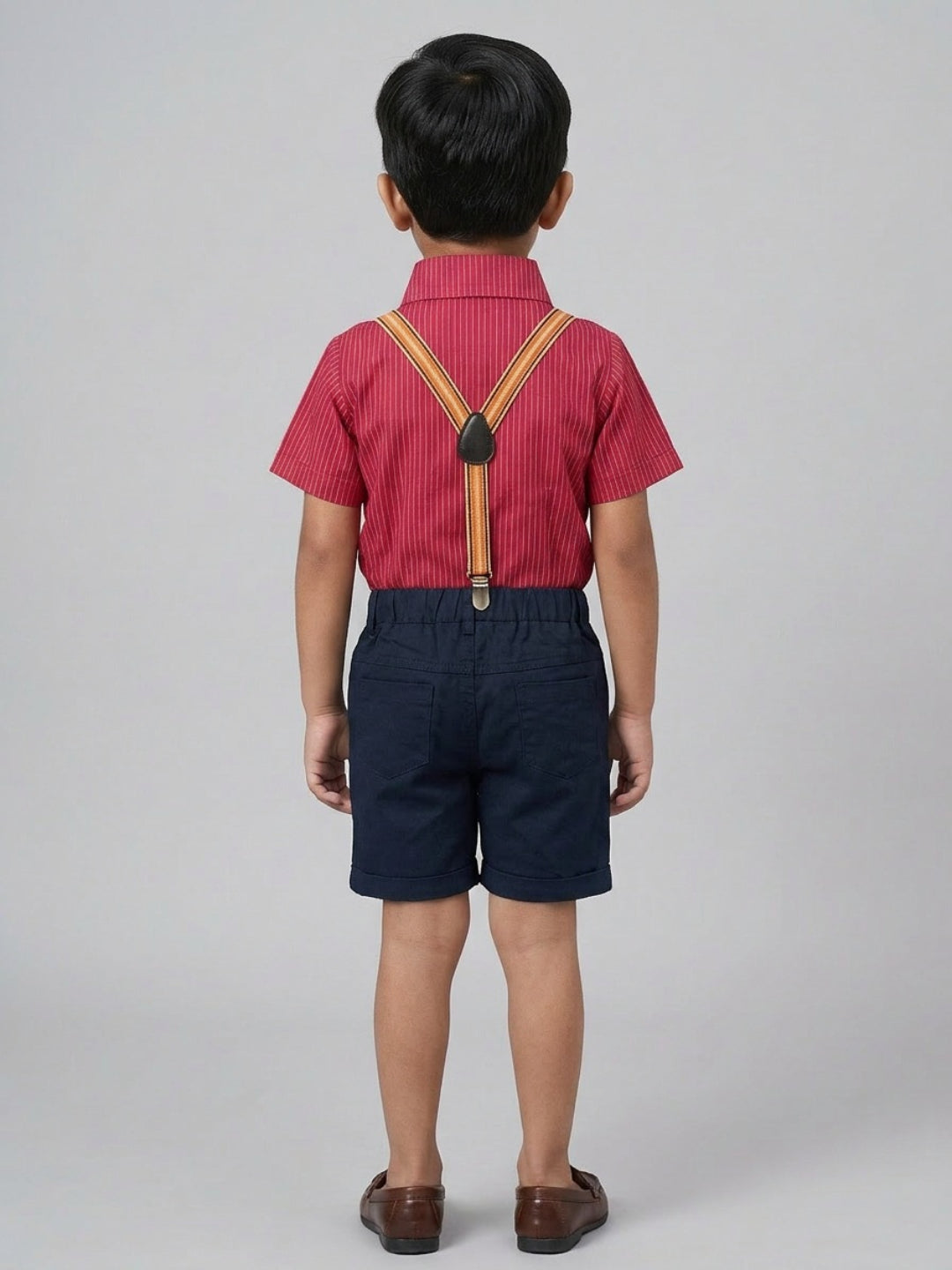 Biglilpeople Boys Red Shirt with Classic Bow Tie & Shorts with Suspenders