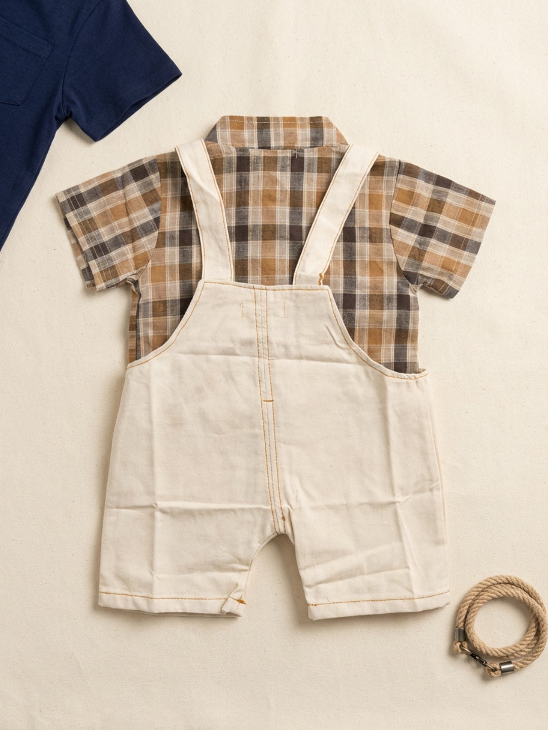 Biglilpeople Boys Beige Square Neck Sleeveless Dungaree