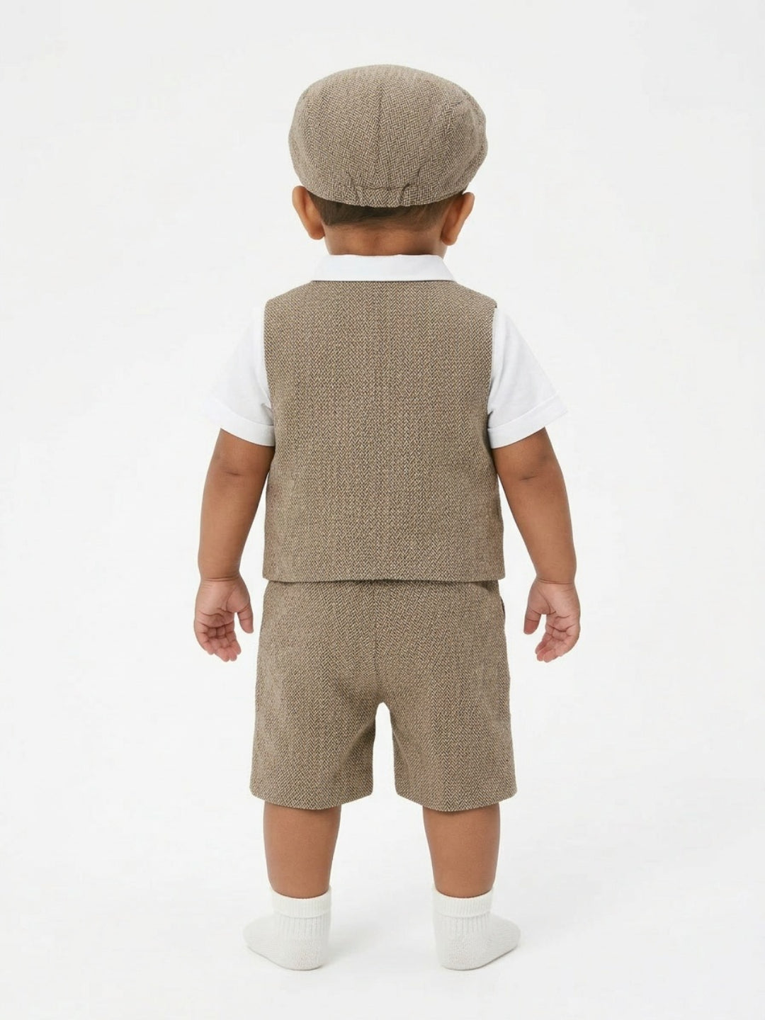 Conjunto de traje para bebé niño Biglilpeople: camisa con chaleco, pantalón con tirantes, gorra y pajarita clásica