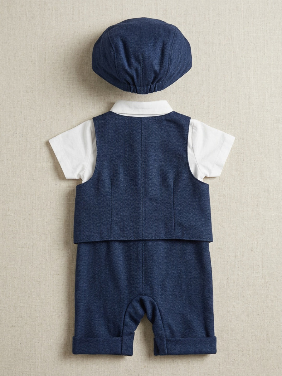 Conjunto de traje para bebé niño Biglilpeople: camisa con chaleco, pantalón con tirantes, gorra y pajarita clásica