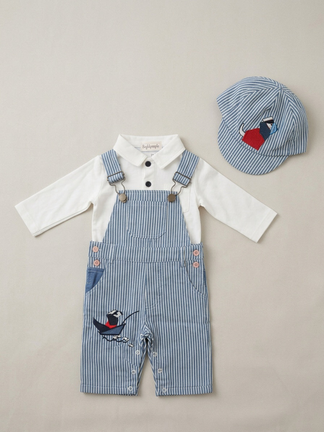 Biglilpeople Infant Boys White & Blue Shirt & Dungaree with Suspenders & Cap