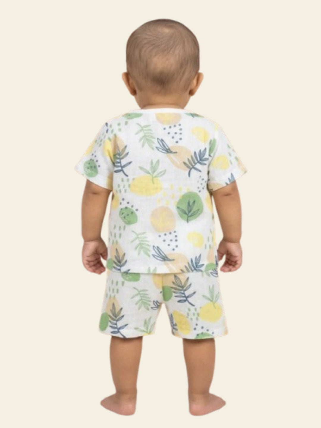 Biglilpeople Unisex Multicolor Fruit & Leaf Print Round Neck Short Sleeves Clothing Set