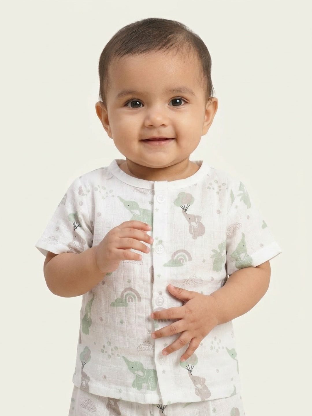 Biglilpeople Unisex Multicolor Elephant & Rainbow Round Neck Short Sleeves Clothing Set