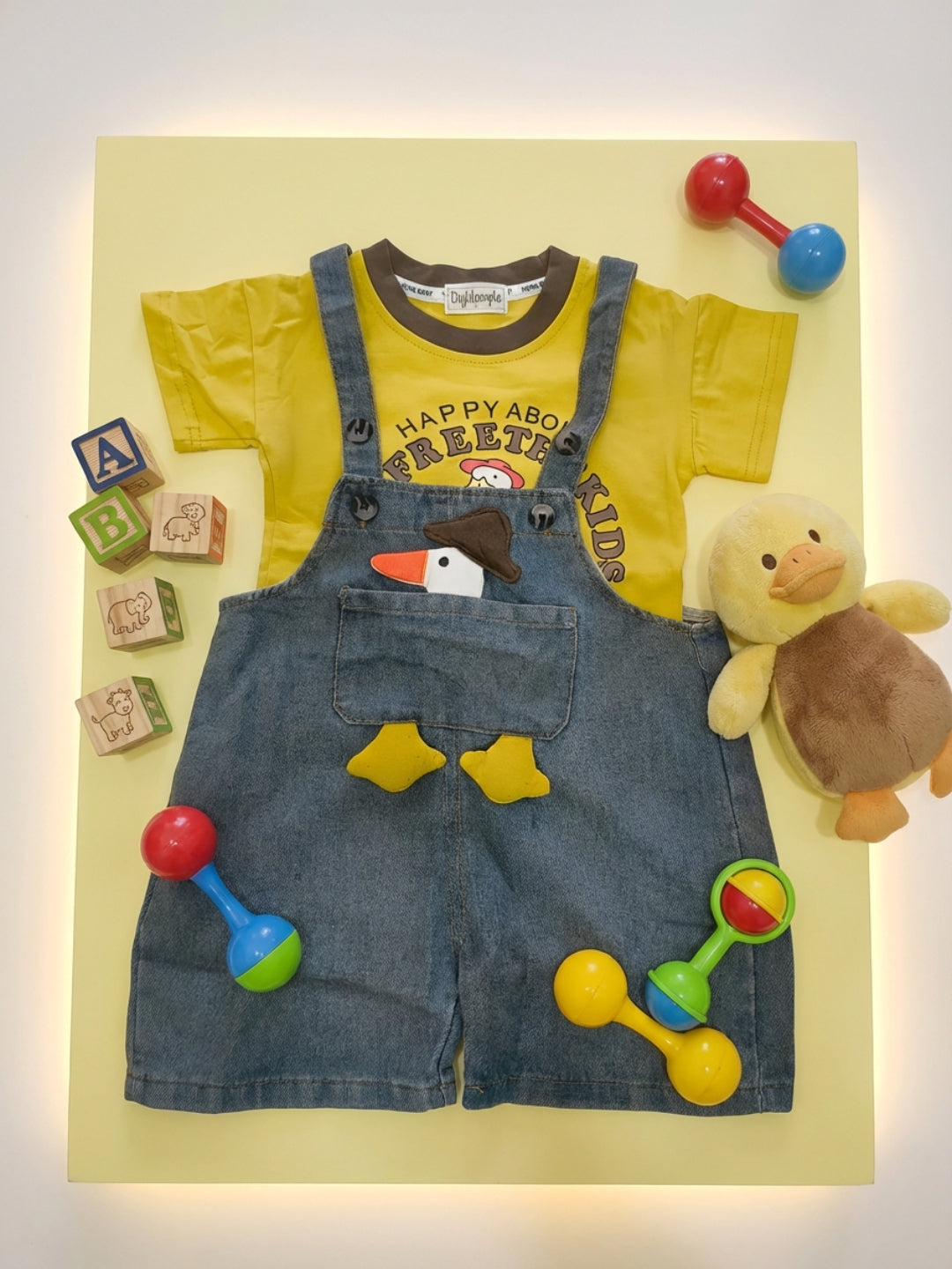 Biglilpeople Boys Yellow Square Neck Sleeveless Dungaree