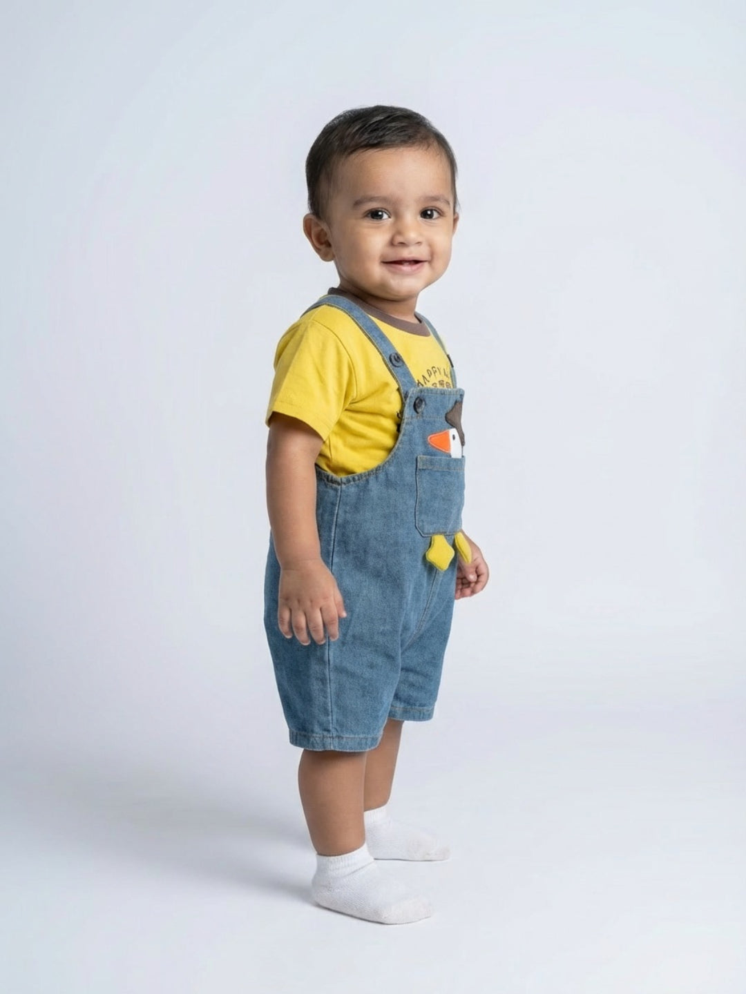 Biglilpeople Boys Yellow Square Neck Sleeveless Dungaree