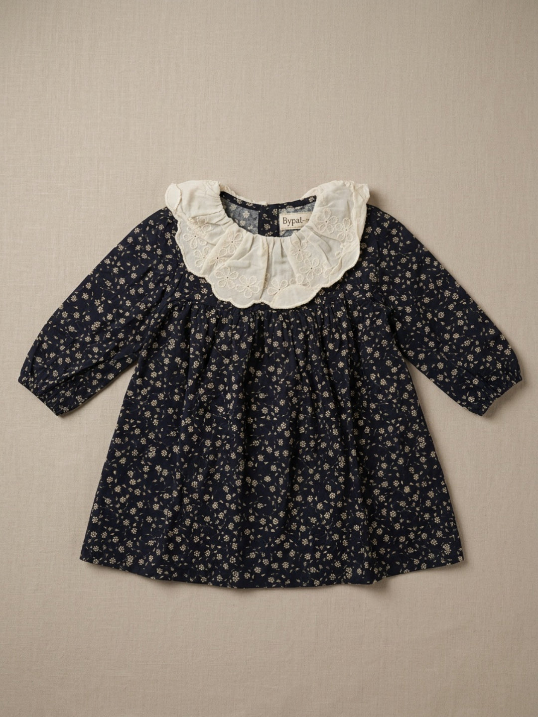 Biglilpeople Girls Black Floral Print Round Neck Long Sleeves A-Line Dress