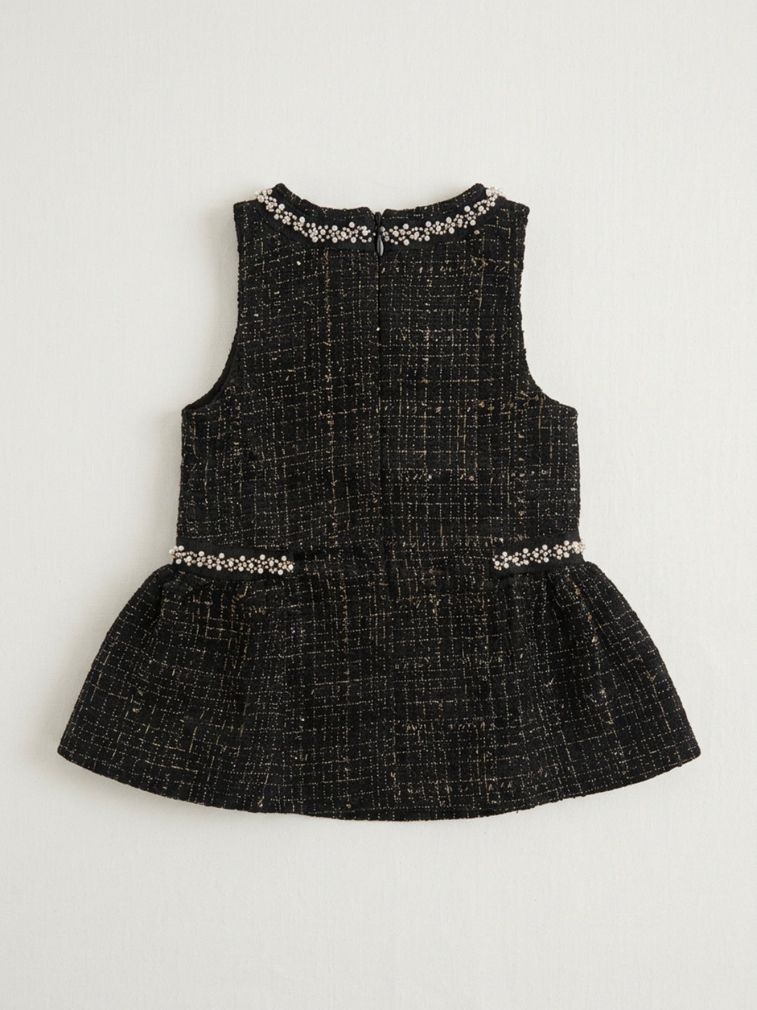 Biglilpeople Girls Black Tweed Bow Detailed Round Neck Sleeveless A-Line Dress