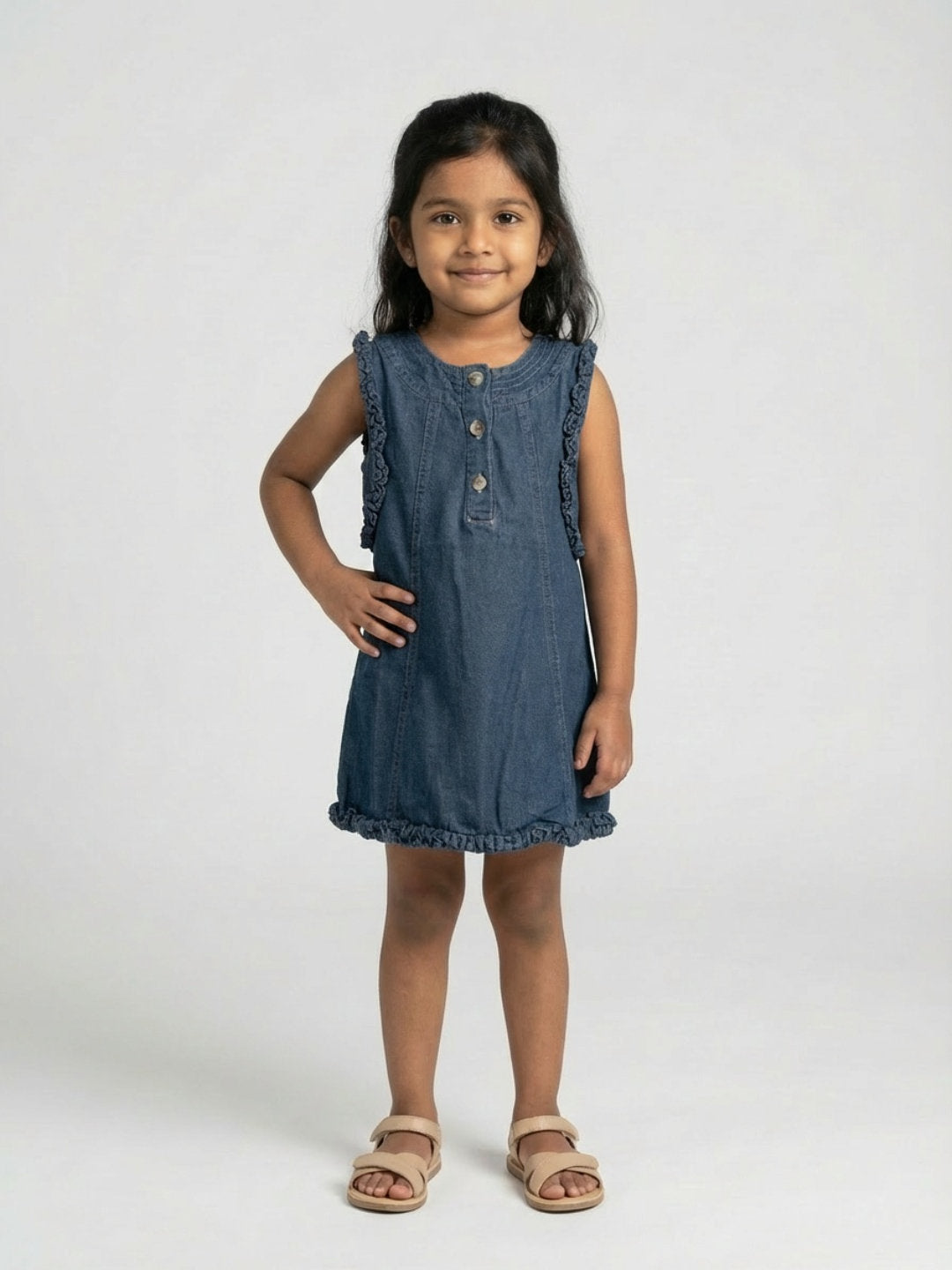 Biglilpeople Girls Navy Blue Round Neck Sleeveless Shift Dress