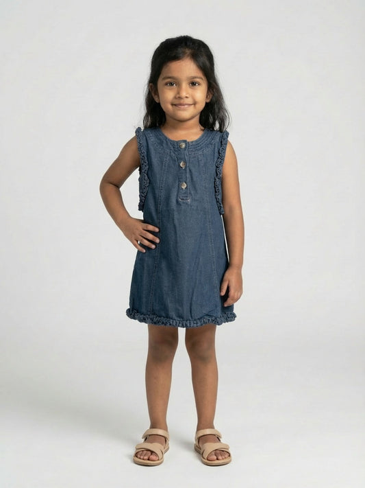 Biglilpeople Girls Navy Blue Round Neck Sleeveless Shift Dress