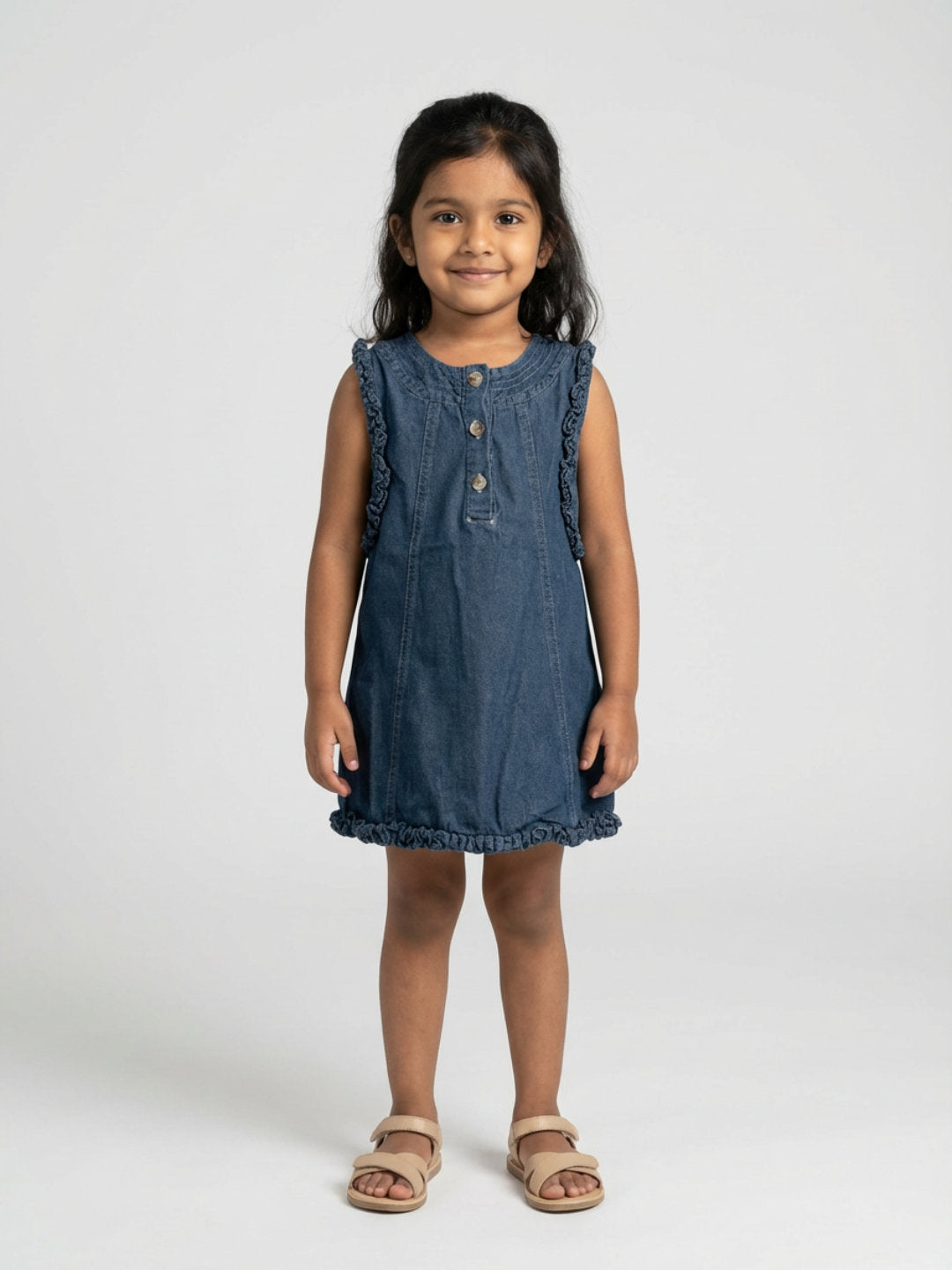 Biglilpeople Girls Navy Blue Round Neck Sleeveless Shift Dress