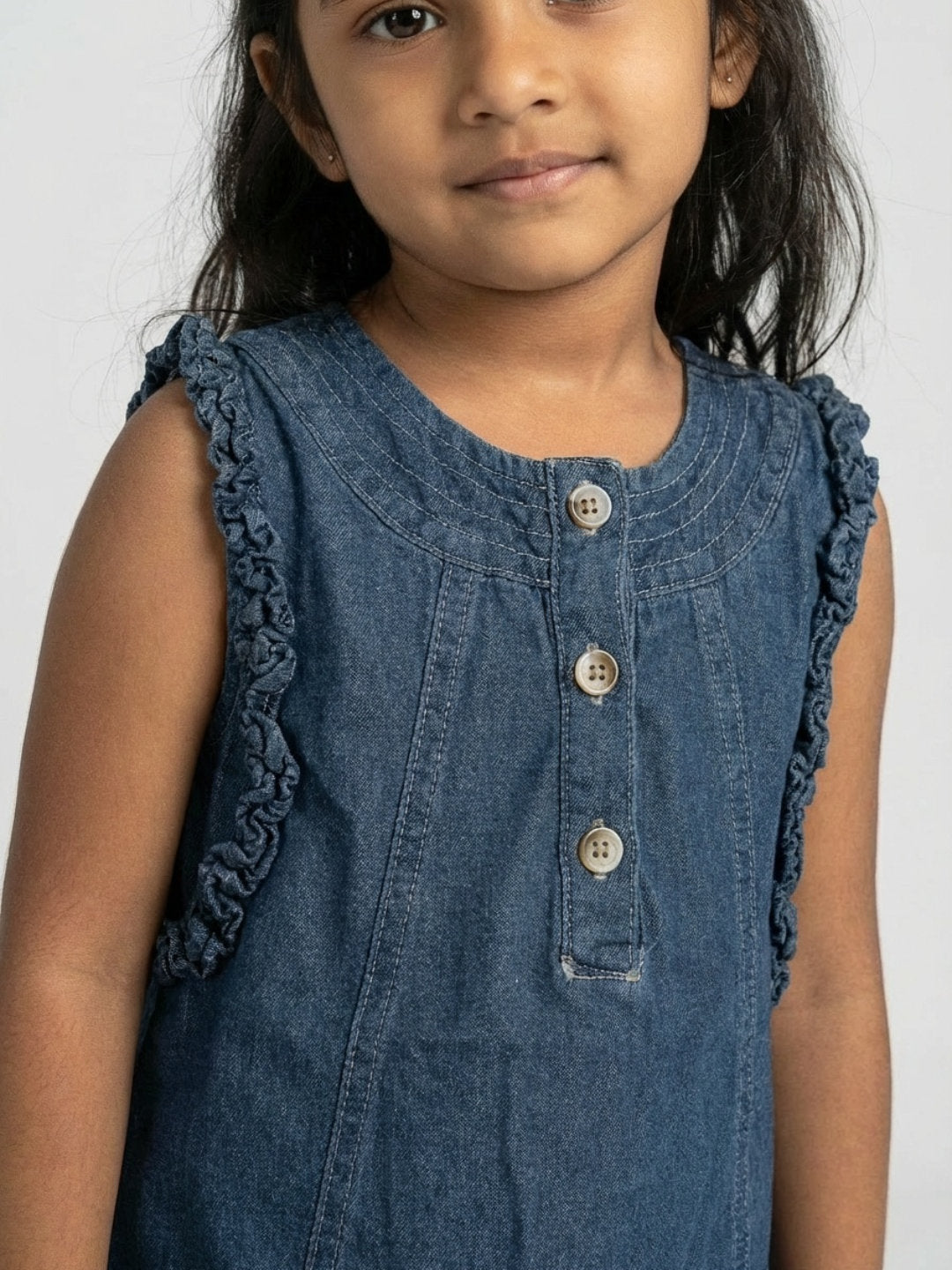 Biglilpeople Girls Navy Blue Round Neck Sleeveless Shift Dress