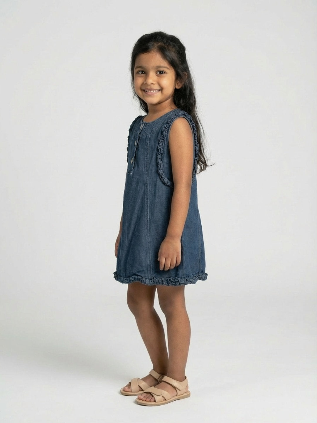 Biglilpeople Girls Navy Blue Round Neck Sleeveless Shift Dress