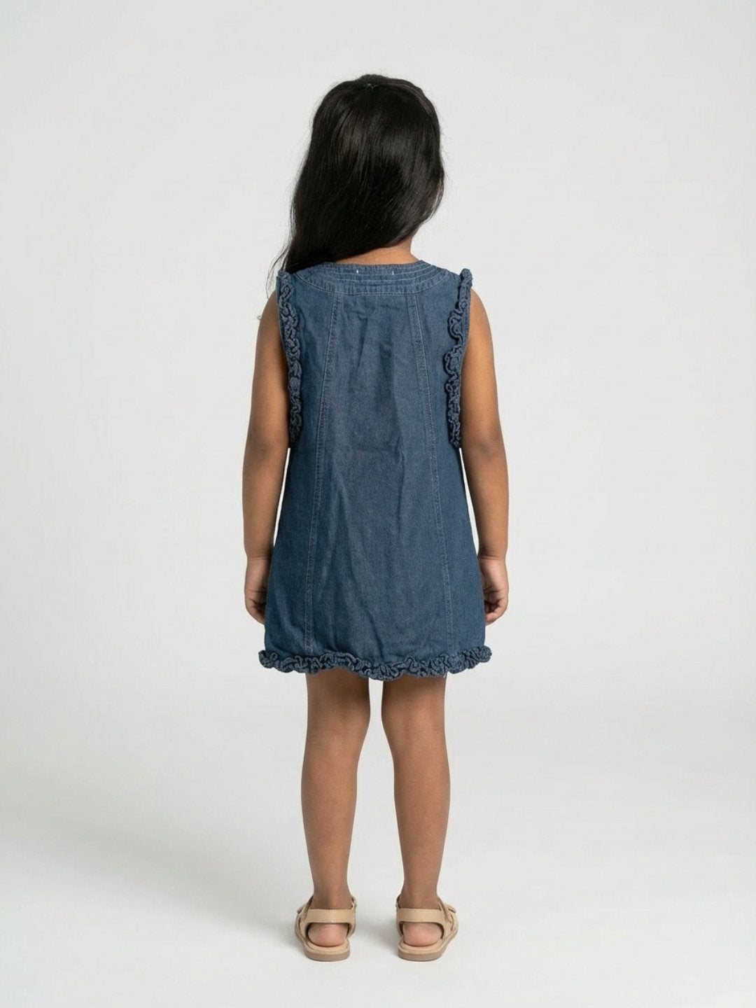 Biglilpeople Girls Navy Blue Round Neck Sleeveless Shift Dress