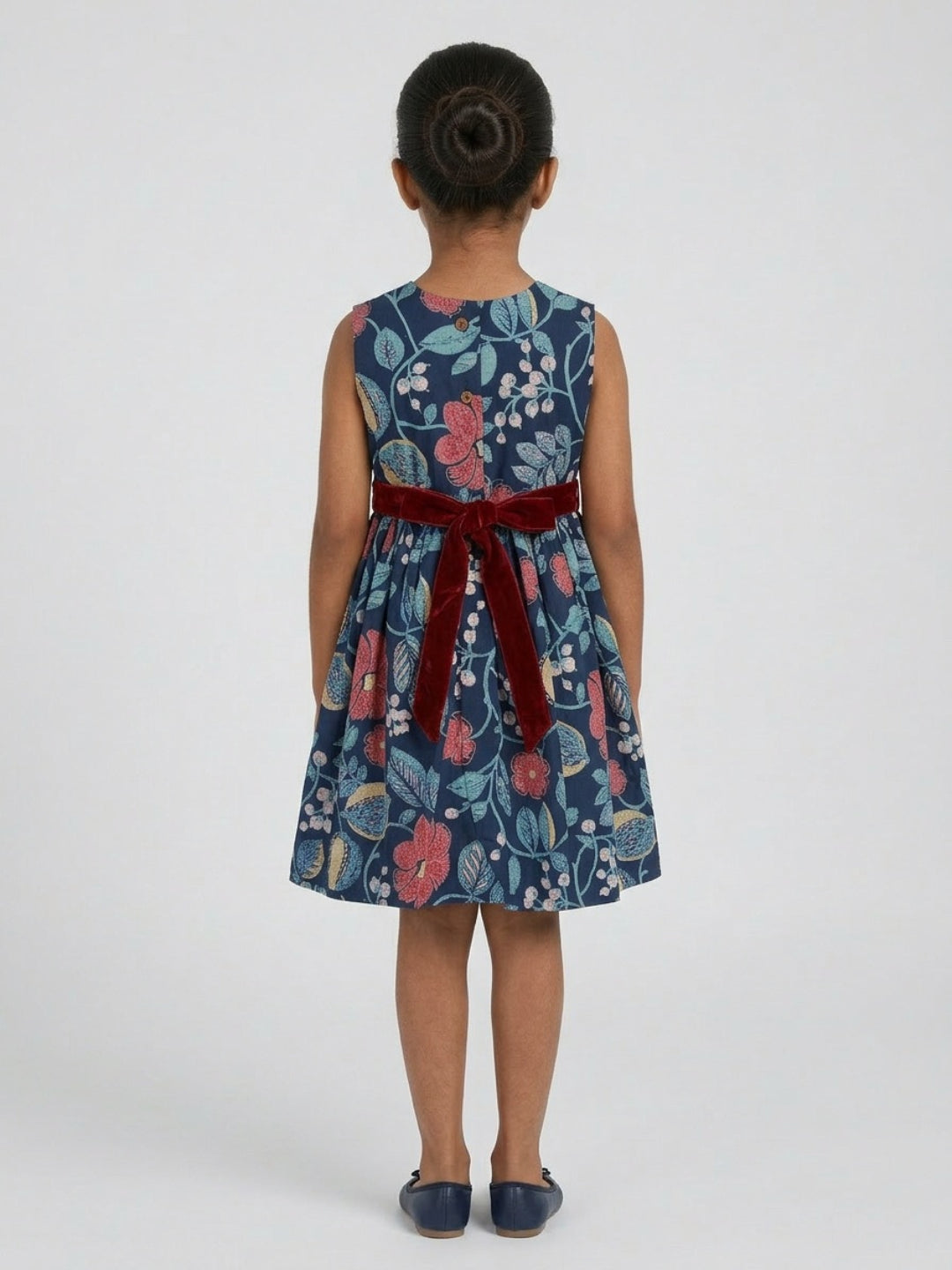 Vestido acampanado sin mangas con cuello redondo y estampado floral multicolor para niñas Biglilpeople