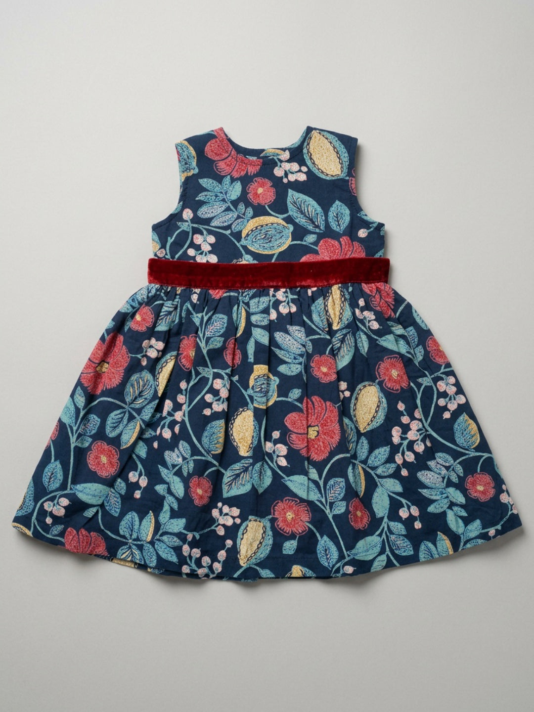 Vestido acampanado sin mangas con cuello redondo y estampado floral multicolor para niñas Biglilpeople