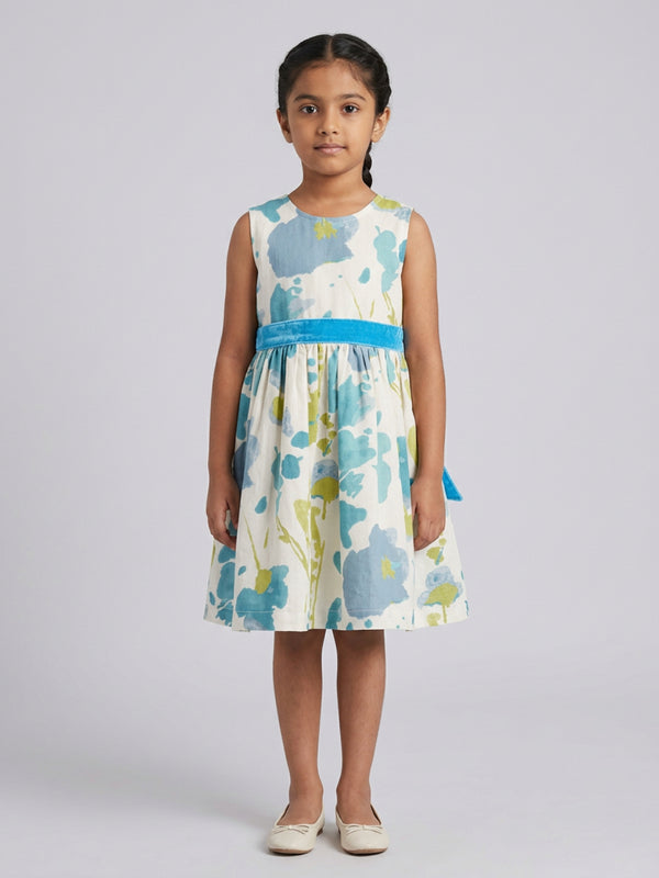 Biglilpeople Girls Multicolor Abstract Print Round Neck Sleeveless A-Line Dress