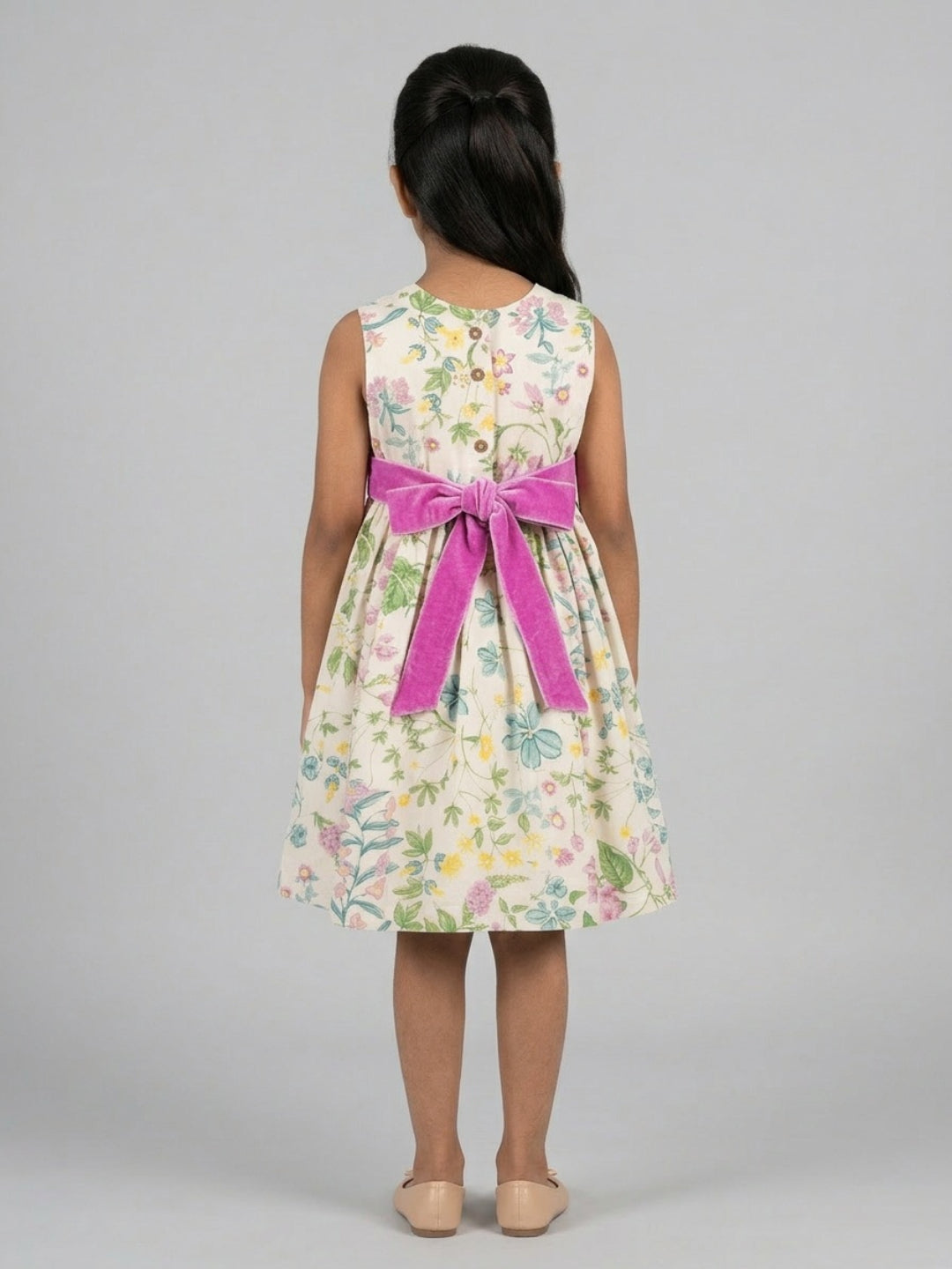 Vestido acampanado sin mangas con cuello redondo y estampado floral multicolor para niñas Biglilpeople
