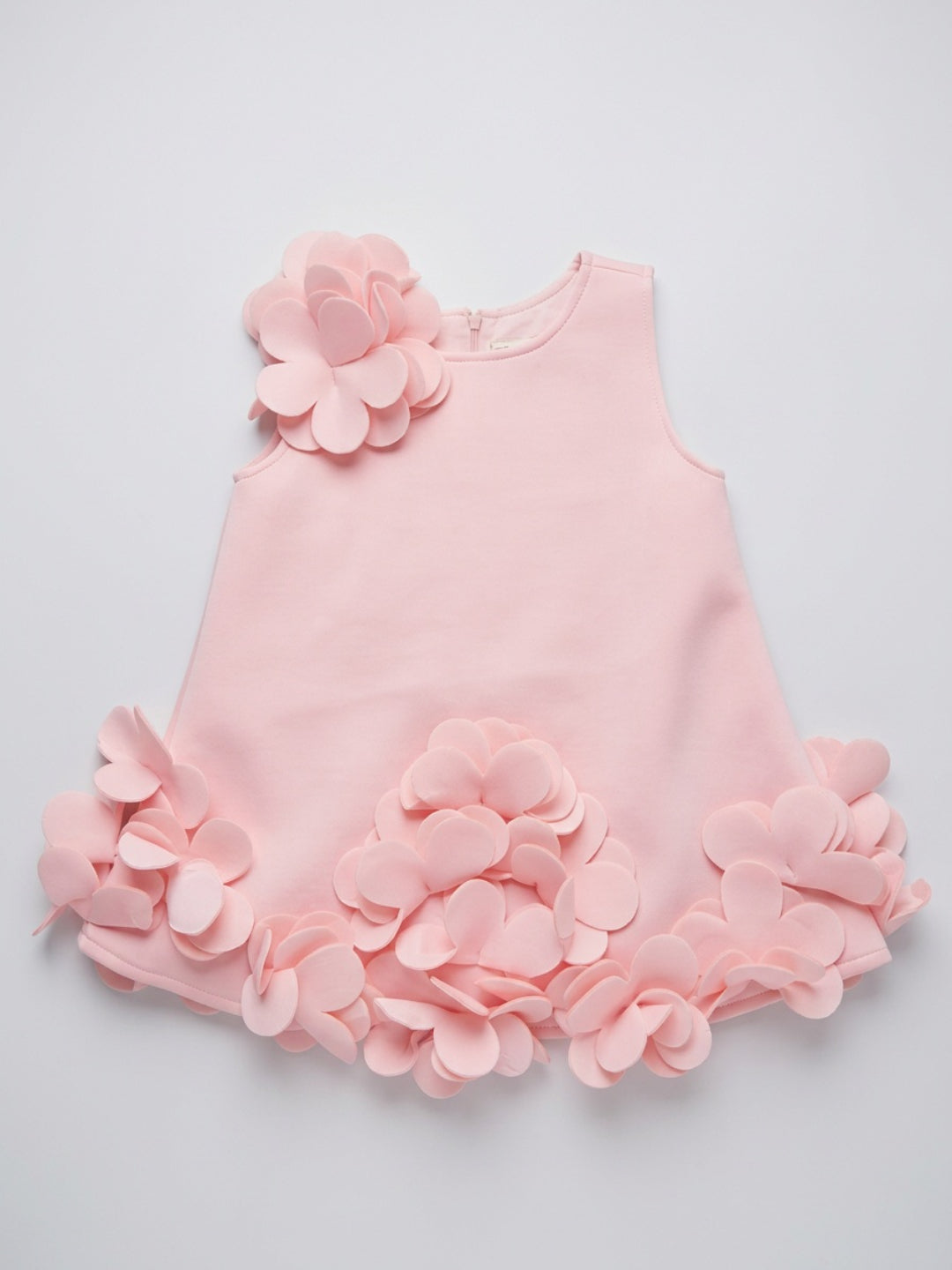 Biglilpeople Girls Pink 3D Floral Round Neck Sleeveless A-Line Dress