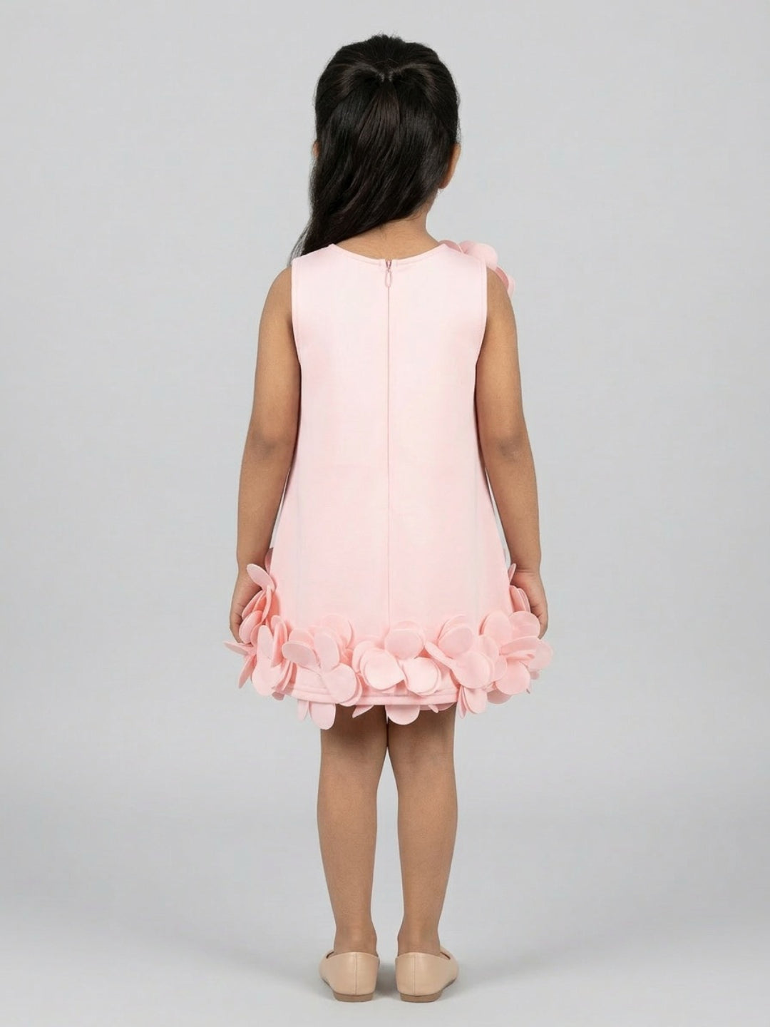 Biglilpeople Girls Pink 3D Floral Round Neck Sleeveless A-Line Dress