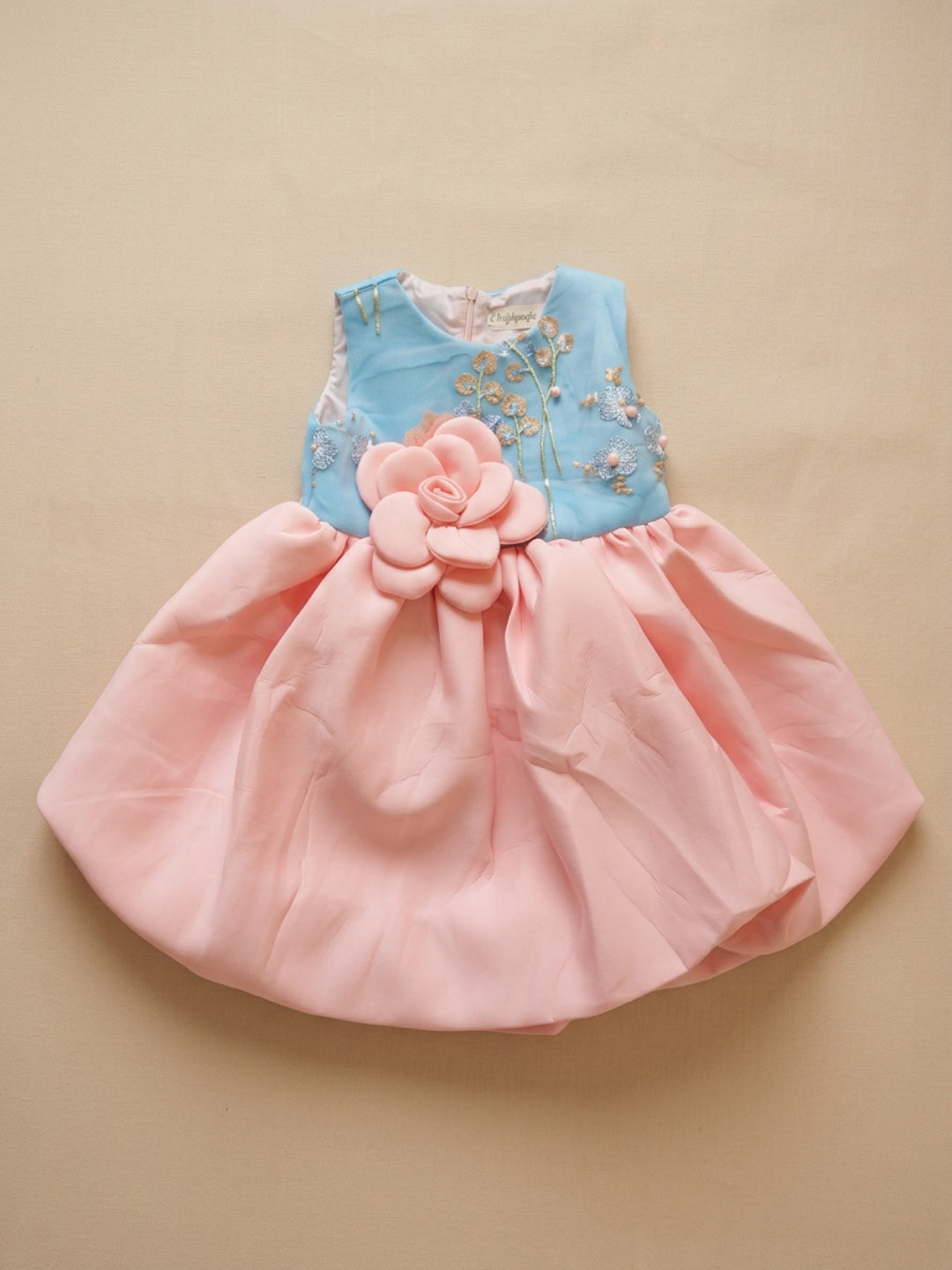 Biglilpeople Girls Multicolour Color-Blocked 3D Floral Round Neck Sleeveless Fit & Flare Dress