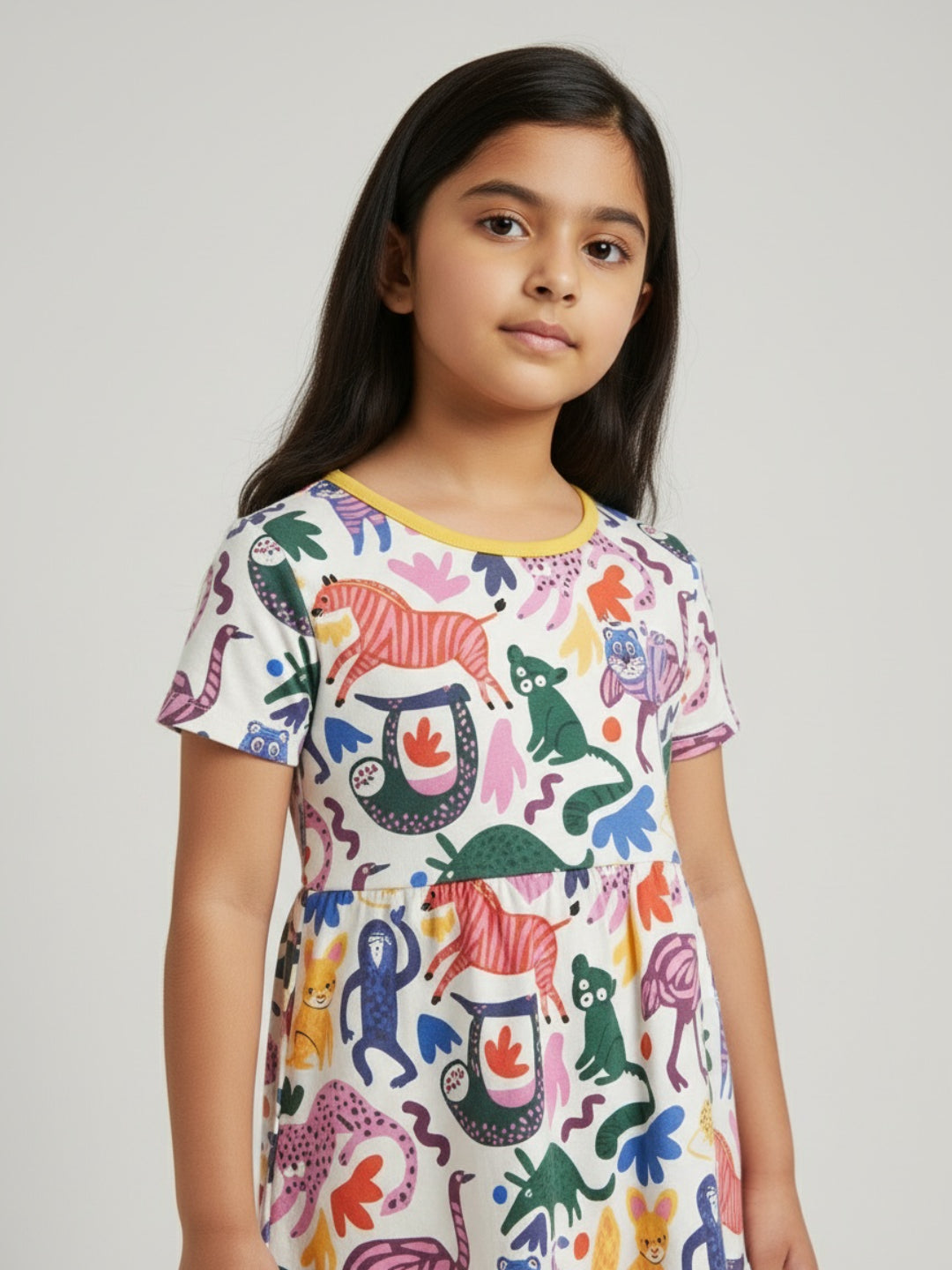 Biglilpeople Girls Printed Short Sleeves Knee Length A-Line Dress
