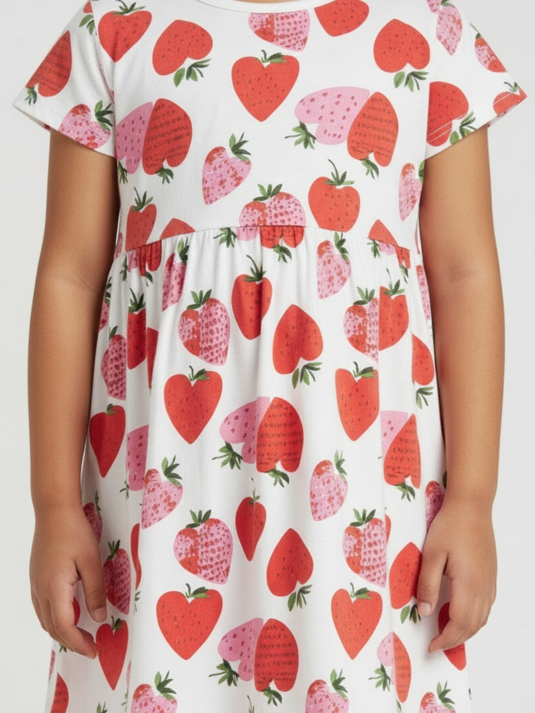 Biglilpeople Girls Strawberry Print Short Sleeves Knee Length A-Line Dress