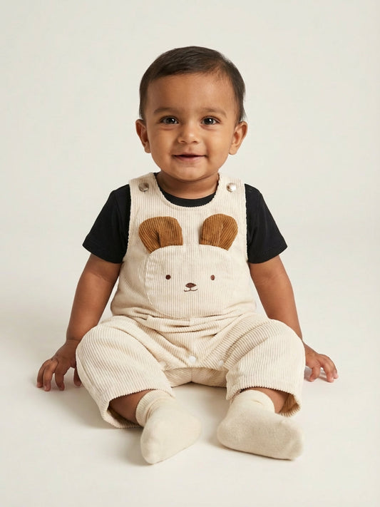 Biglilpeople Boys Beige Round Neck Sleeveless Dungaree