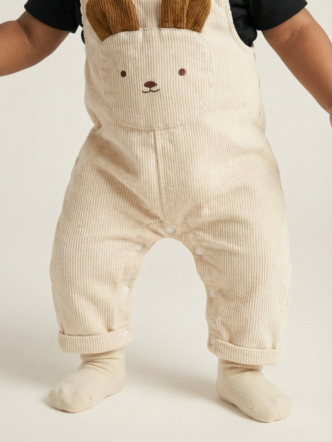 Biglilpeople Boys Beige Round Neck Sleeveless Dungaree