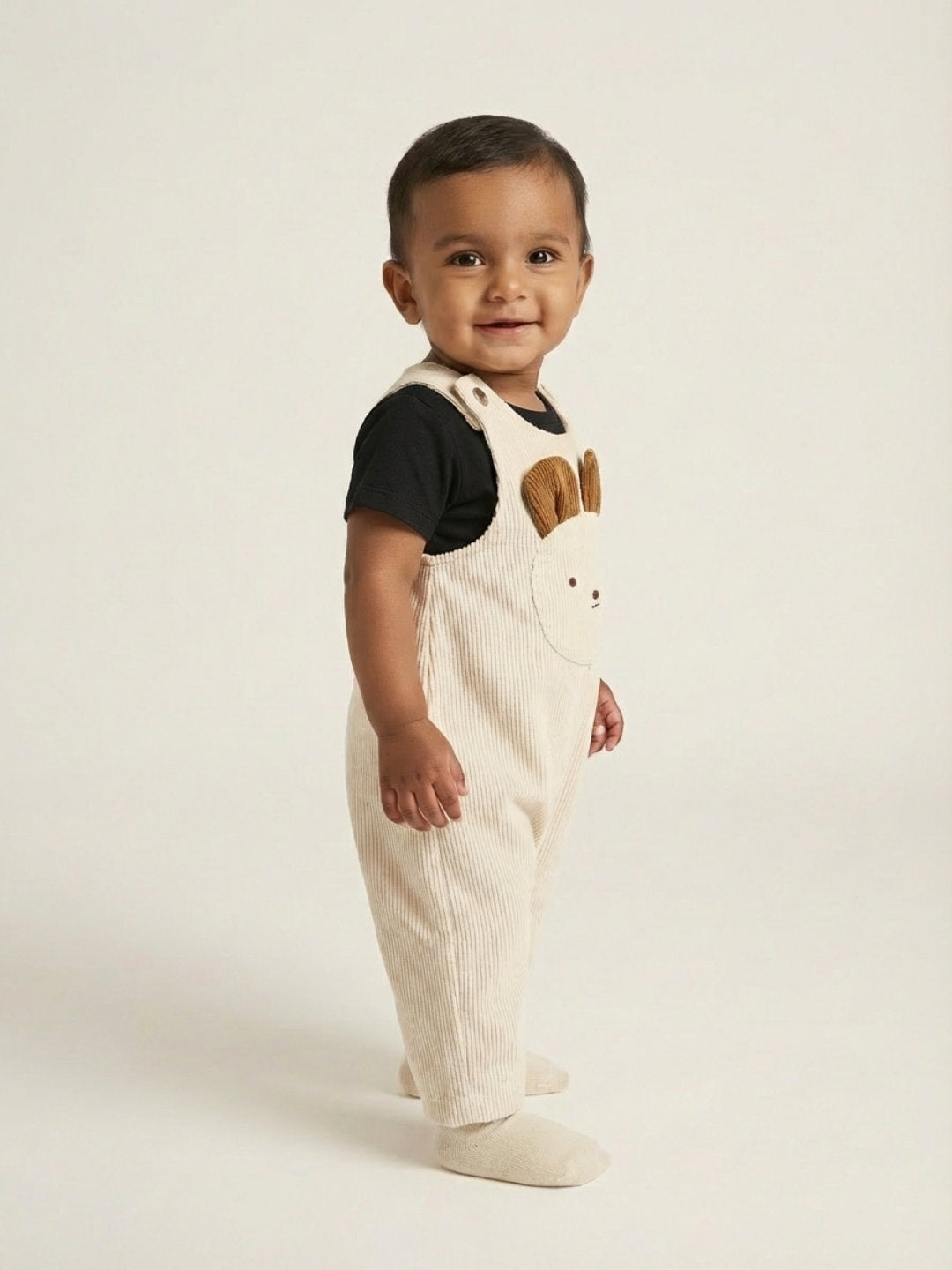 Biglilpeople Boys Beige Round Neck Sleeveless Dungaree