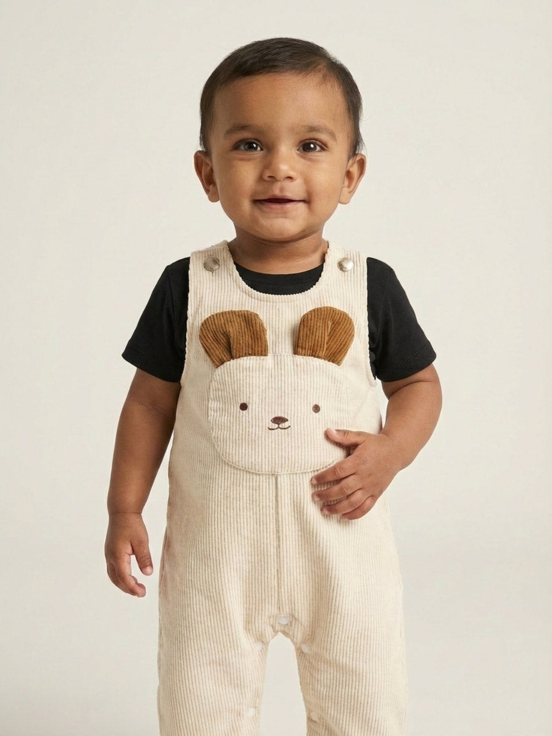 Biglilpeople Boys Beige Round Neck Sleeveless Dungaree